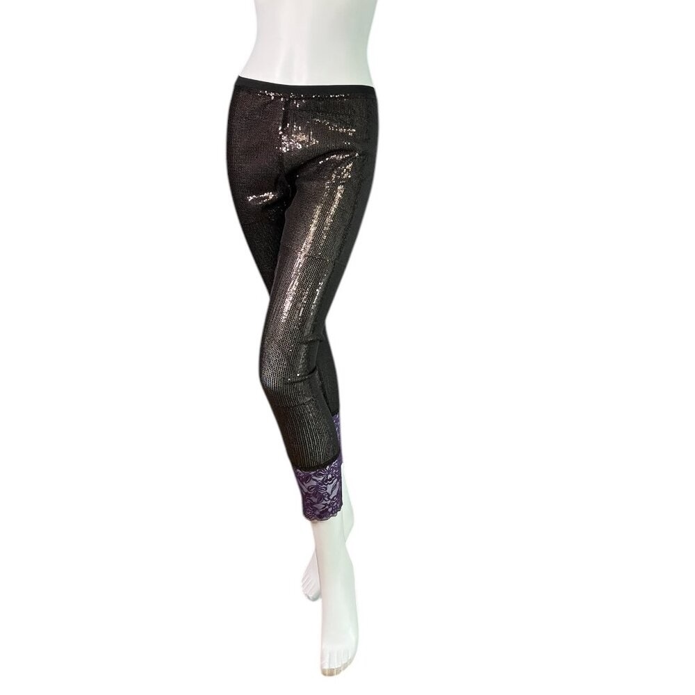 Custo Barcelona Leggings Womens Purple Metallic Sequin Leggings w/ Lace Size 4
